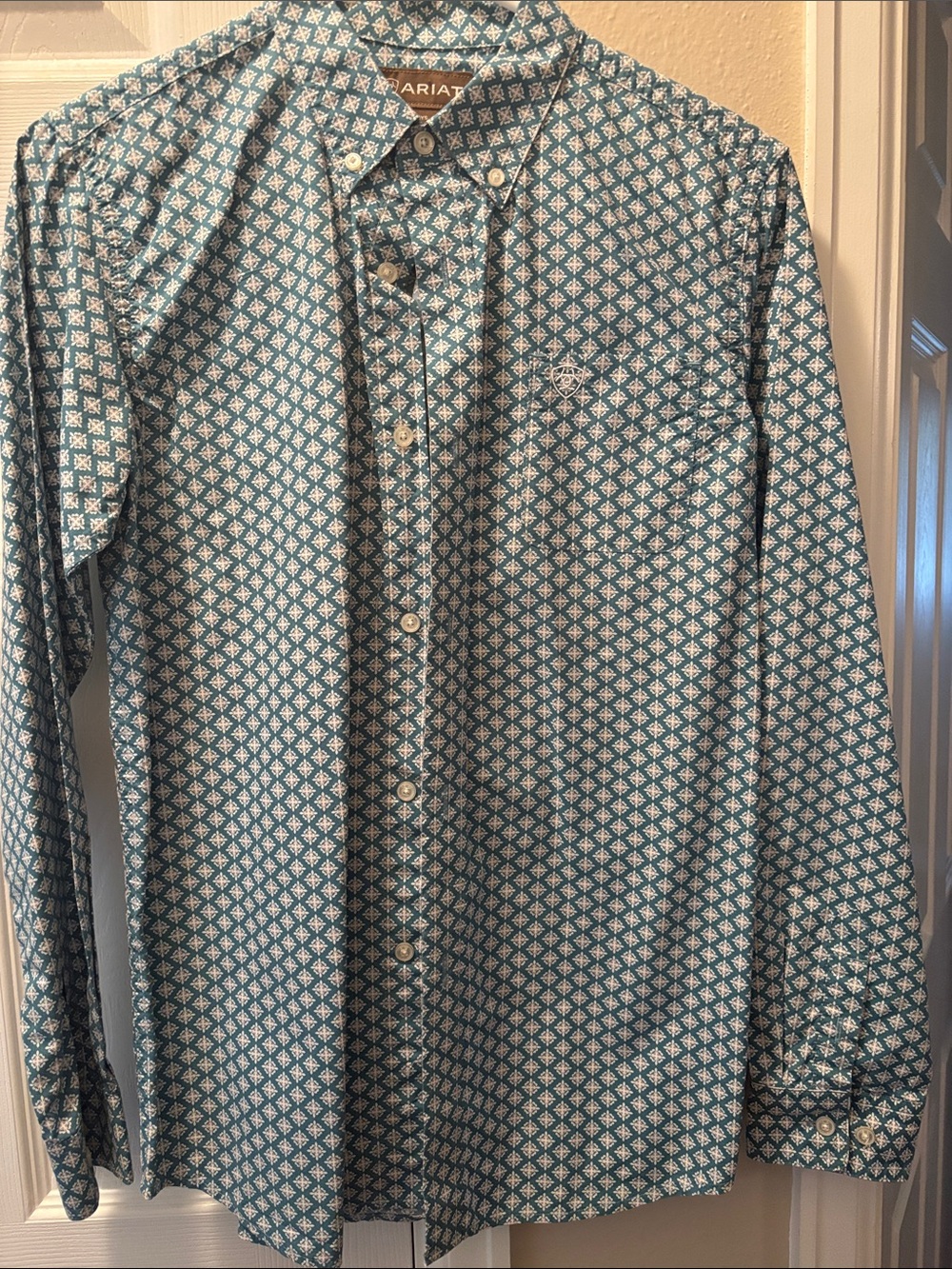 Ariat Teal Diamond-Print Button-Down Shirt
